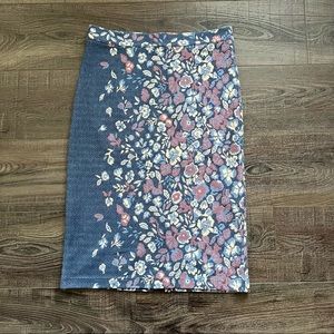Maeve Blue Floral Stretch Knit Midi Skirt